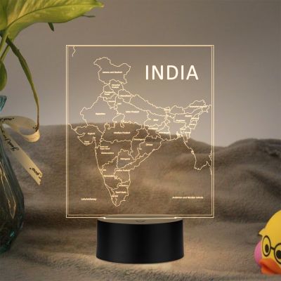 India Map Design Night Lamp with Warm White Light